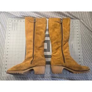 Vintage 1970s Suede Shearling Boots, , Boho Mod Winter Boots, side zip, Ripple